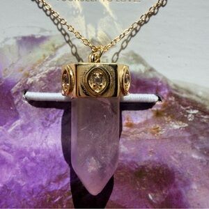 Gold and Purple Pendant sterling silver Necklace amethyst protection crystal